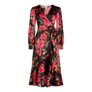 Sofia Vergara Floral Dress XXXL(22) Faux Wrap Ruffle Mid Calf Length Silky Flowy